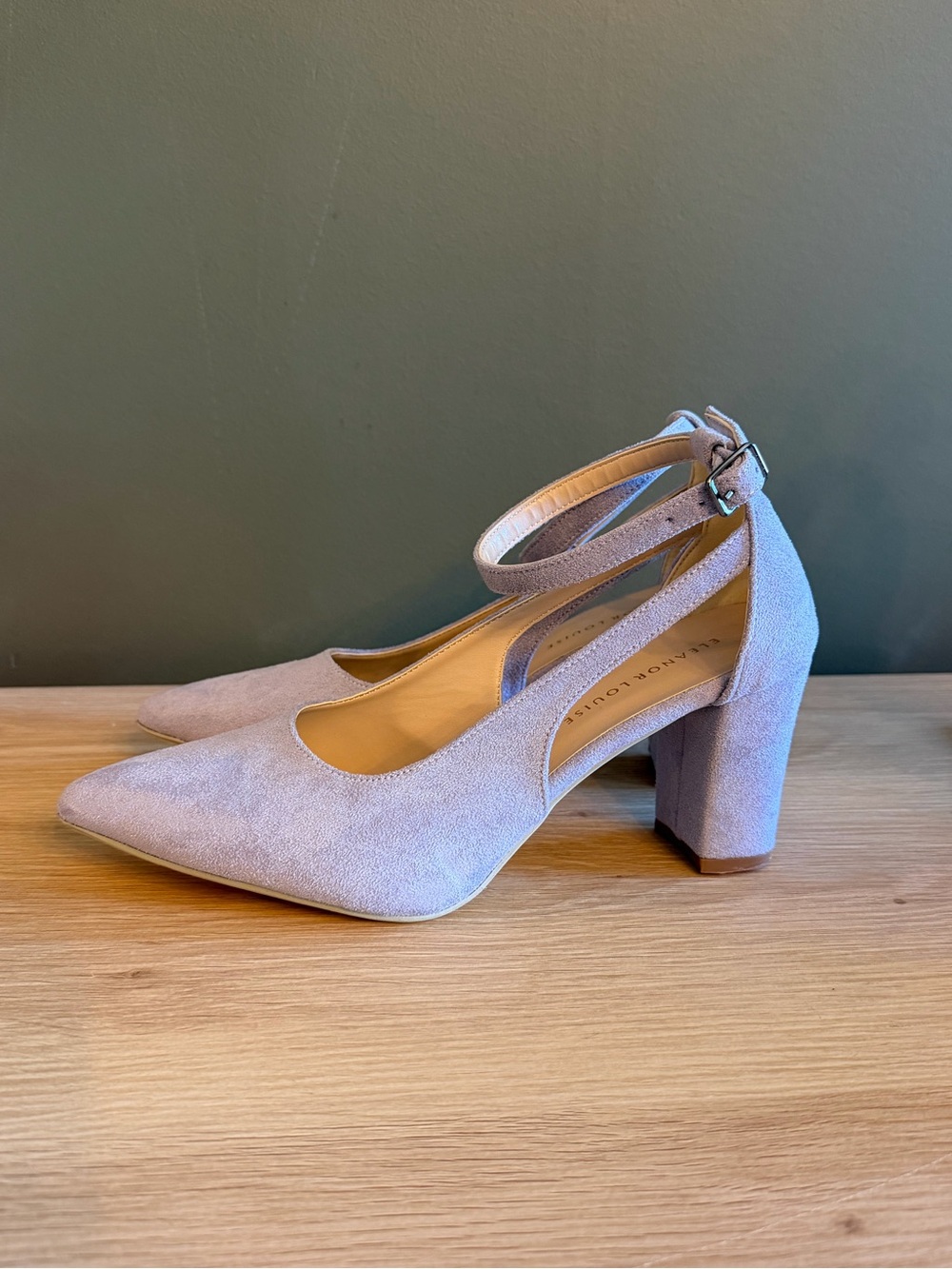 Ankle-Strap Block Heel Pumps in Light Lavender